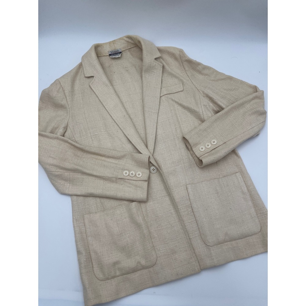 Vintage Saks Fifth Avenue SFAntastic Raw Silk‎ Blazer Beige Oatmeal Jacket Sz 8